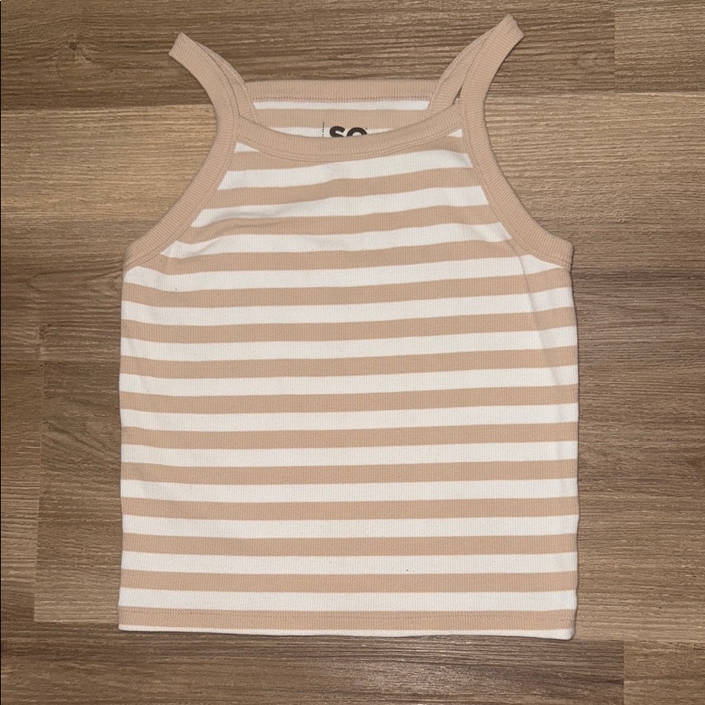 SO Beige and White Striped Tank Top
